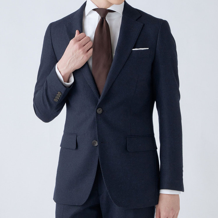 シルバーライン 【発送在庫あり】【CLASSICO TAPERED】【秋冬】2釦シングルスーツ 1タック/ネイビー×グレンチェック/RE:NEWOOL/※裾上げ必要 青中間