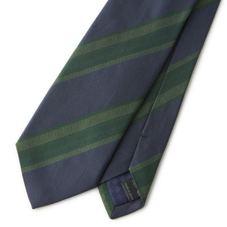 ブラックライン 【BLACK LINE】コットンシルクストライプネクタイ 7.5cm幅/ネイビー×グリーン/ITALIAN FABRICS その他