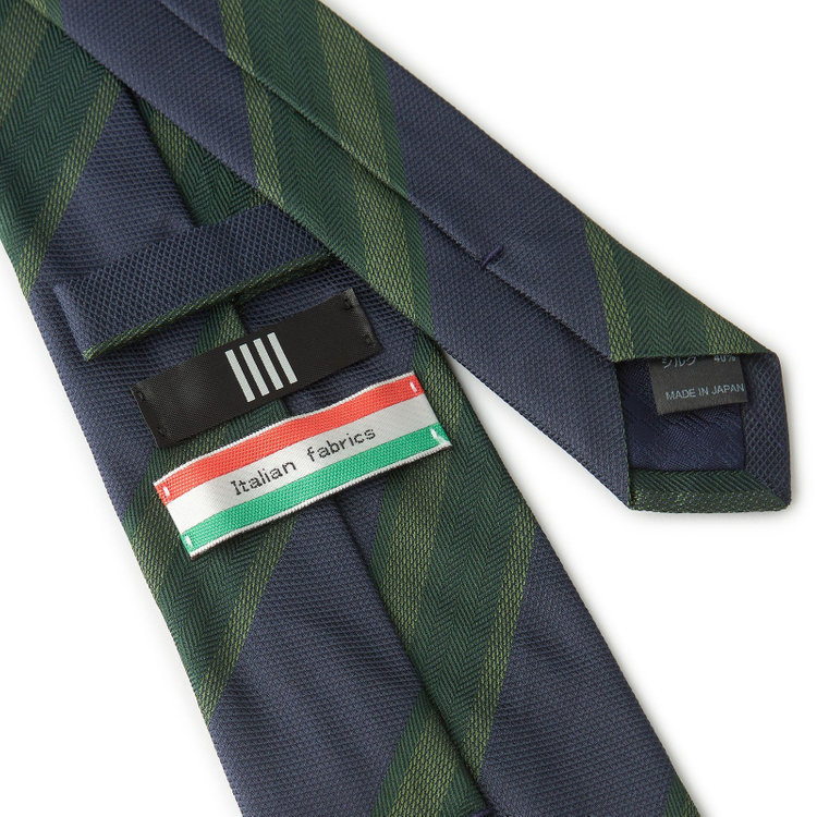 ブラックライン 【BLACK LINE】コットンシルクストライプネクタイ 7.5cm幅/ネイビー×グリーン/ITALIAN FABRICS その他