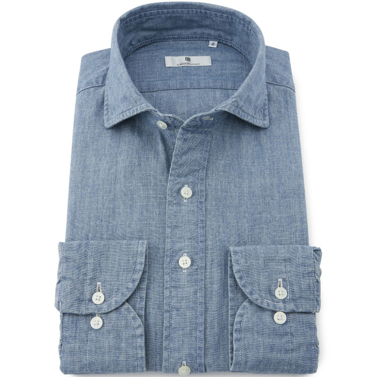 シルバーライン 【発送在庫あり】【CLASSICO TAPERED】ワイドカラーワイシャツ/ブルー/インディゴ染 青中間
