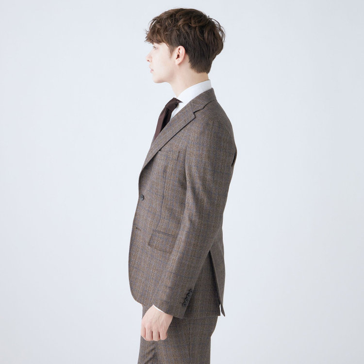 シルバーライン 【CLASSICO TAPERED】【秋冬】3釦段返りシングルスーツ 2タック/ブラウン×チェック/ウエストムーブ/MARZOTTO/※裾上げ必要 茶中間