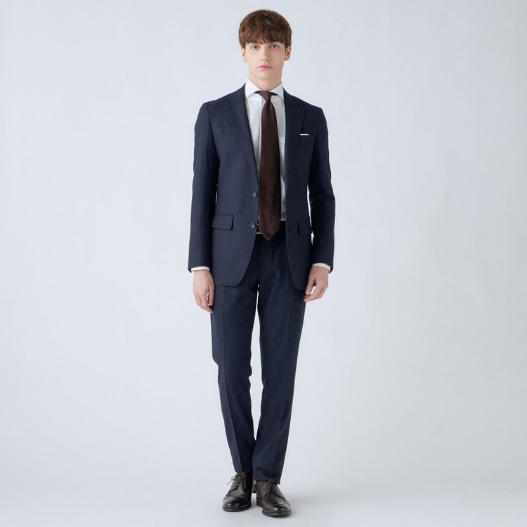 シルバーライン 【発送在庫あり】【CLASSICO TAPERED】【秋冬】2釦シングルスーツ 1タック/ネイビー×グレンチェック/RE:NEWOOL/※裾上げ必要 青中間