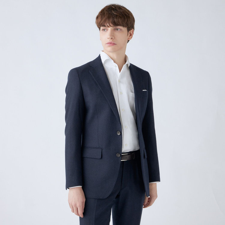 シルバーライン 【発送在庫あり】【CLASSICO TAPERED】【秋冬】2釦シングルスーツ 1タック/ネイビー×グレンチェック/RE:NEWOOL/※裾上げ必要 青中間