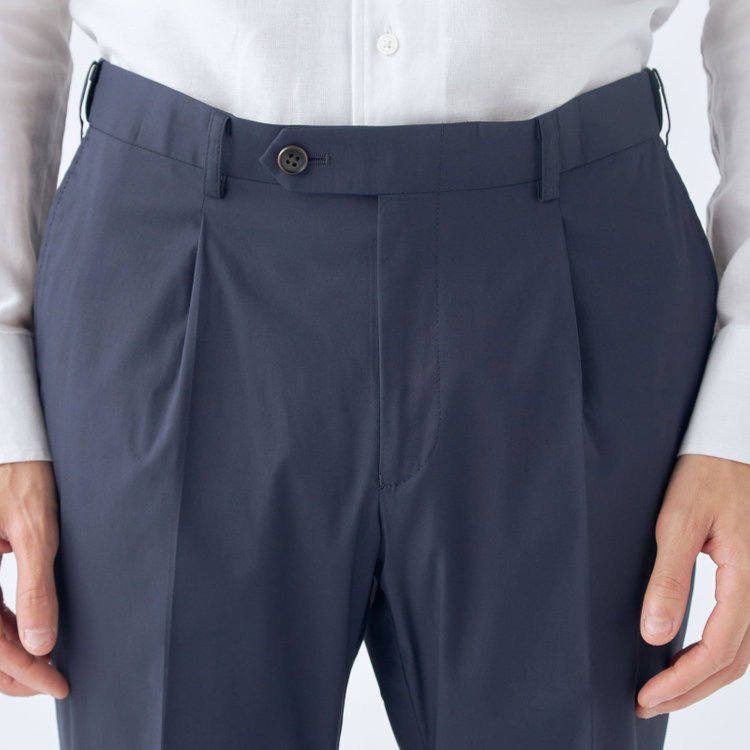 シルバーライン 【CLASSICO TAPERED】【春夏】1タックテーパードパンツ/ネイビー/ウエストムーブ/ICE EFFECT/※裾上げ済仕様 紺濃色