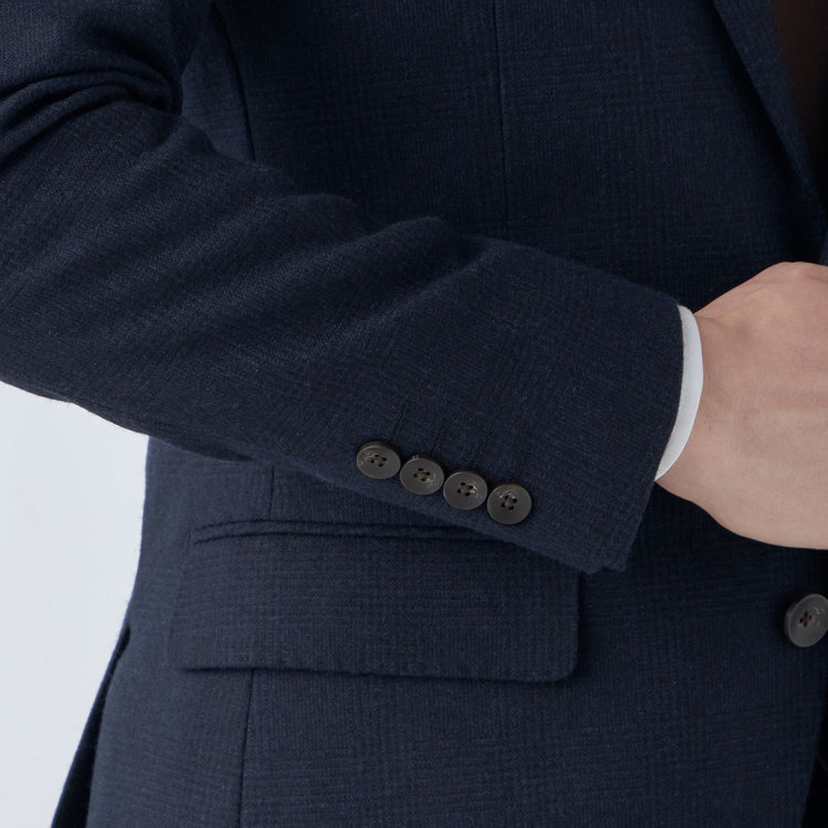 シルバーライン 【発送在庫あり】【CLASSICO TAPERED】【秋冬】2釦シングルスーツ 1タック/ネイビー×グレンチェック/RE:NEWOOL/※裾上げ必要 青中間