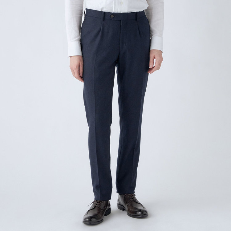 シルバーライン 【発送在庫あり】【CLASSICO TAPERED】【秋冬】2釦シングルスーツ 1タック/ネイビー×グレンチェック/RE:NEWOOL/※裾上げ必要 青中間