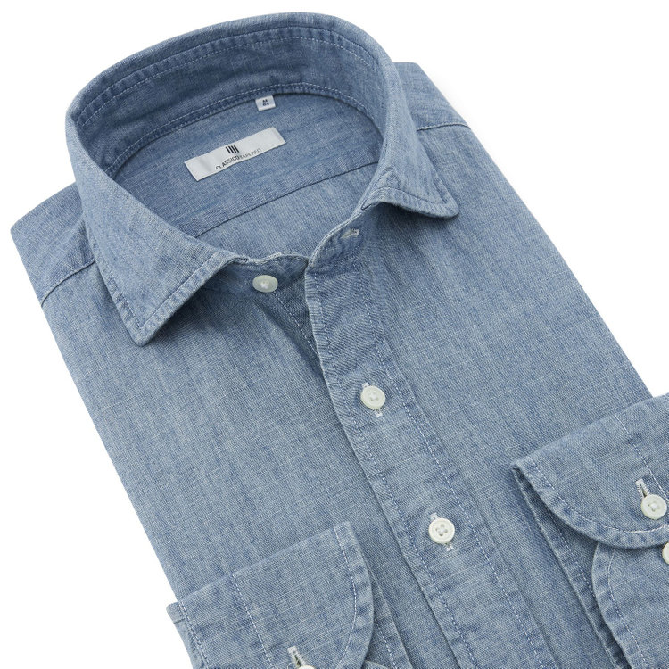 シルバーライン 【発送在庫あり】【CLASSICO TAPERED】ワイドカラーワイシャツ/ブルー/インディゴ染 青中間
