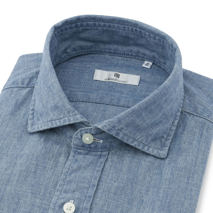 シルバーライン 【発送在庫あり】【CLASSICO TAPERED】ワイドカラーワイシャツ/ブルー/インディゴ染 青中間