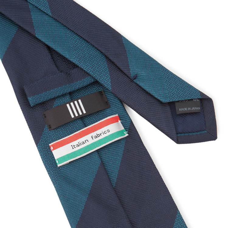 ブラックライン 【BLACK LINE】コットンシルクストライプネクタイ 7.5cm幅/ネイビー×グリーン/ITALIAN FABRICS その他