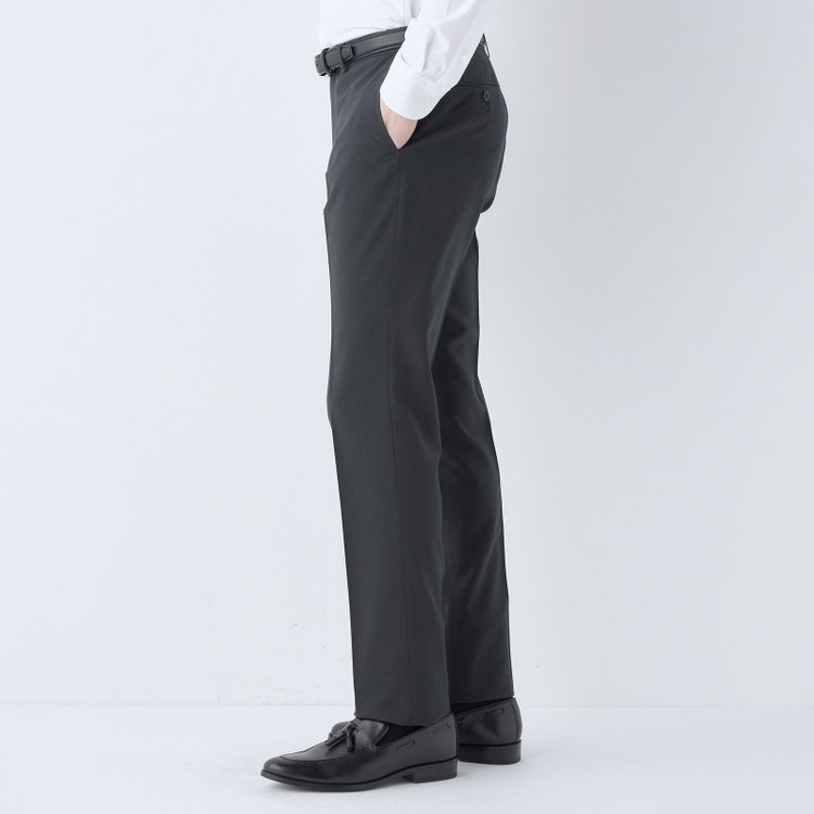ブラックライン 【SLIM TAPERED】【春夏】0タックテーパードパンツ/グレー×チェック/ウエストシャーリング/ウォッシャブル/4S SUSTAINABILITY&ECOLOGY FABRIC/※裾上げ済仕様 グレー濃色