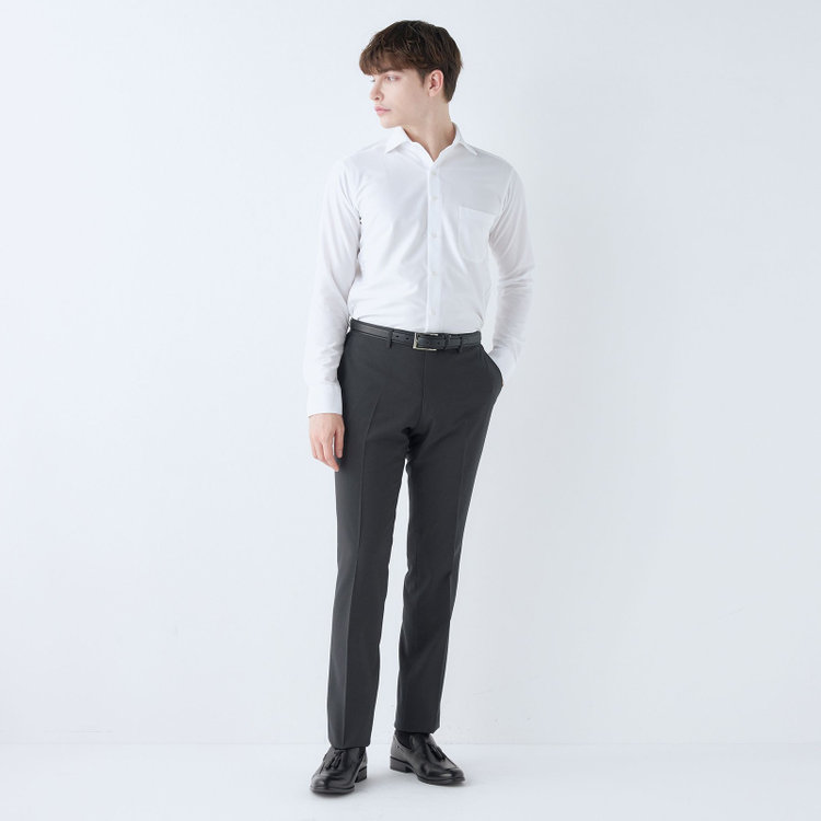 ブラックライン 【SLIM TAPERED】【春夏】0タックテーパードパンツ/グレー×チェック/ウエストシャーリング/ウォッシャブル/4S SUSTAINABILITY&ECOLOGY FABRIC/※裾上げ済仕様 グレー濃色
