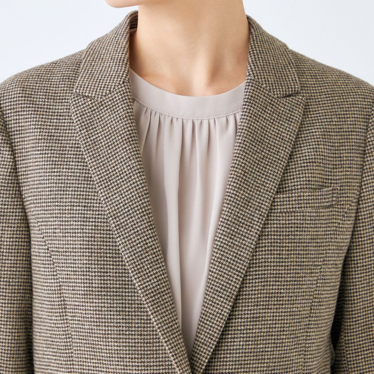 シルバーライン 【RELAX TAPERED】【秋冬】1釦ピークドラペルジャケット/ブラウン×ハウンドトゥース/RE:NEWOOL 茶中間