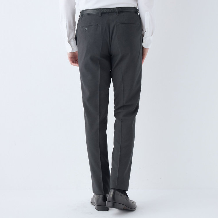 ブラックライン 【SLIM TAPERED】【春夏】0タックテーパードパンツ/グレー×チェック/ウエストシャーリング/ウォッシャブル/4S SUSTAINABILITY&ECOLOGY FABRIC/※裾上げ済仕様 グレー濃色