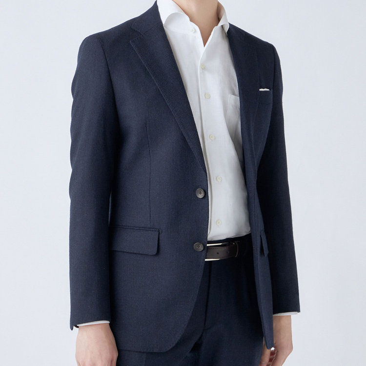 シルバーライン 【発送在庫あり】【CLASSICO TAPERED】【秋冬】2釦シングルスーツ 1タック/ネイビー×グレンチェック/RE:NEWOOL/※裾上げ必要 青中間