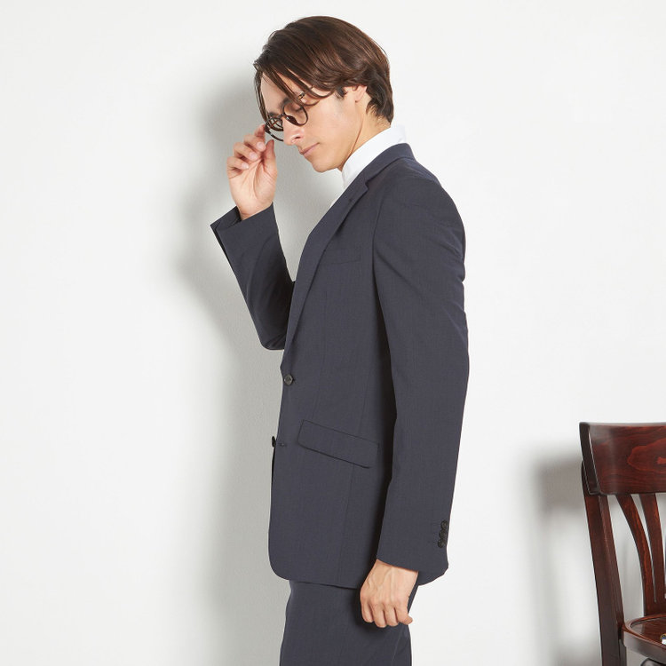 ブラックライン 【SLIM TAPERED_2】【春夏】2釦シングルスーツ 0タック/ネイビー×ヘアラインストライプ/ウエストシャーリング/4S SUSTAINABILITY&ECOLOGY FABRIC/ウォッシャブル/※パンツ裾上げ済仕様 紺中間