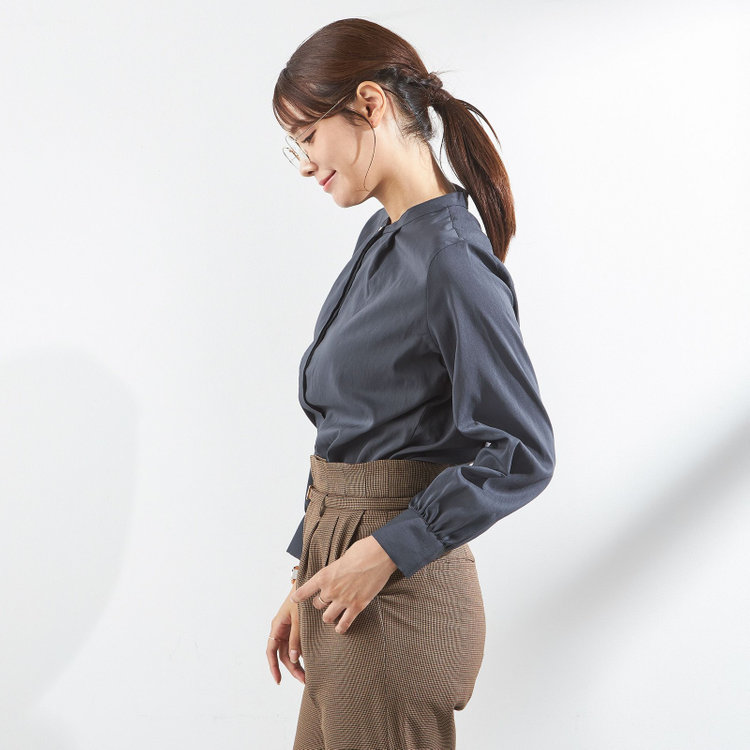 シルバーライン 【SL/長袖】バンドカラー比翼仕様/ネイビー/「ストレッチ」「通気性」「吸水・速乾」 紺濃色