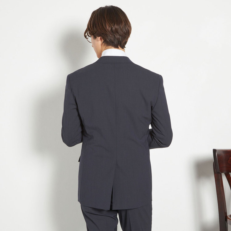 ブラックライン 【SLIM TAPERED_2】【春夏】2釦シングルスーツ 0タック/ネイビー×ヘアラインストライプ/ウエストシャーリング/4S SUSTAINABILITY&ECOLOGY FABRIC/ウォッシャブル/※パンツ裾上げ済仕様 紺中間