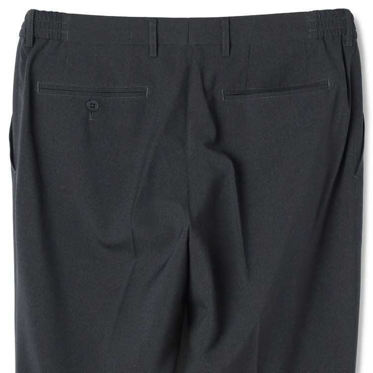 ブラックライン 【SLIM TAPERED】【春夏】0タックテーパードパンツ/グレー×チェック/ウエストシャーリング/ウォッシャブル/4S SUSTAINABILITY&ECOLOGY FABRIC/※裾上げ済仕様 グレー濃色