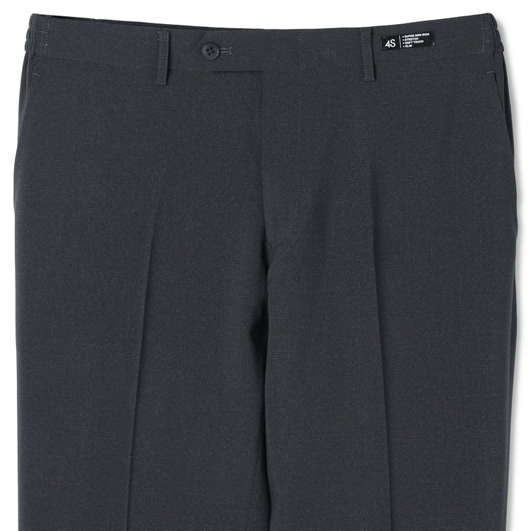 ブラックライン 【SLIM TAPERED】【春夏】0タックテーパードパンツ/グレー×チェック/ウエストシャーリング/ウォッシャブル/4S SUSTAINABILITY&ECOLOGY FABRIC/※裾上げ済仕様 グレー濃色