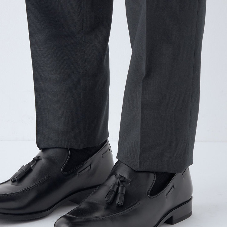 ブラックライン 【SLIM TAPERED】【春夏】0タックテーパードパンツ/グレー×チェック/ウエストシャーリング/ウォッシャブル/4S SUSTAINABILITY&ECOLOGY FABRIC/※裾上げ済仕様 グレー濃色