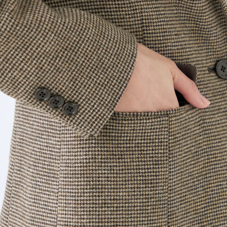 シルバーライン 【RELAX TAPERED】【秋冬】1釦ピークドラペルジャケット/ブラウン×ハウンドトゥース/RE:NEWOOL 茶中間