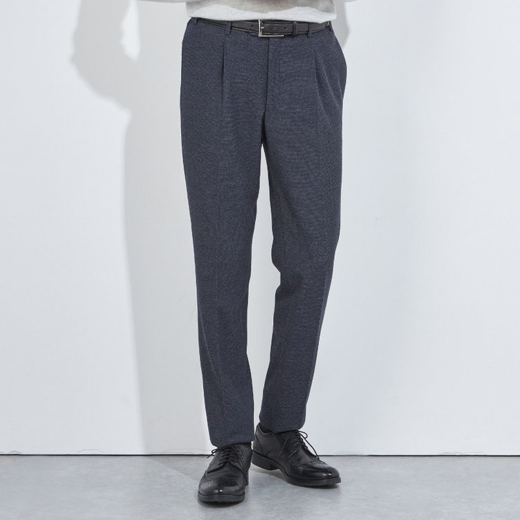 シルバーライン 【CLASSICO TAPERED】【秋冬】1タックテーパードパンツ/ネイビー/ウエストシャーリング/4S SUSTAINABILITY&ECOLOGY FABRIC/※裾上げ必要 紺濃色