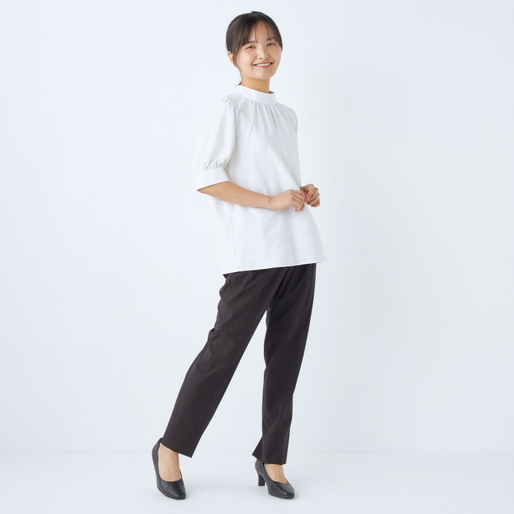 シルバーライン 【SILVER LINE/5分袖】パフスリーブスタンドカラープルオーバー/ホワイト 白