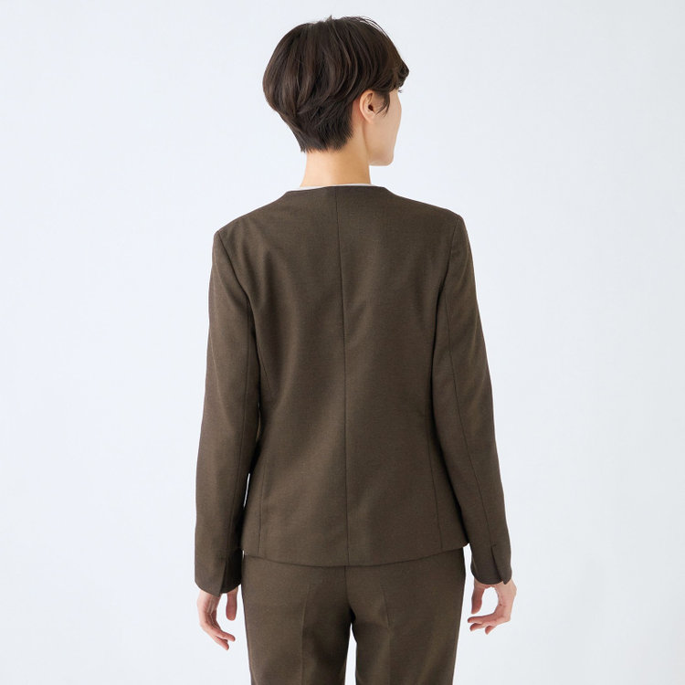 シルバーライン 【発送在庫あり】【SL】【秋冬】ホック留めノーカラージャケット/ブラウン/RE:NEWOOL 緑濃色