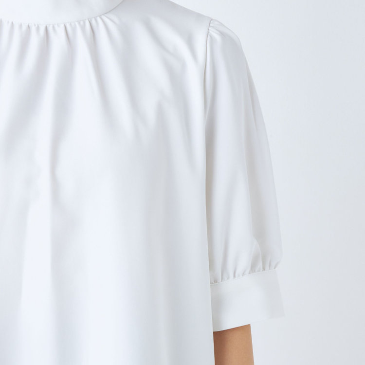 シルバーライン 【SILVER LINE/5分袖】パフスリーブスタンドカラープルオーバー/ホワイト 白