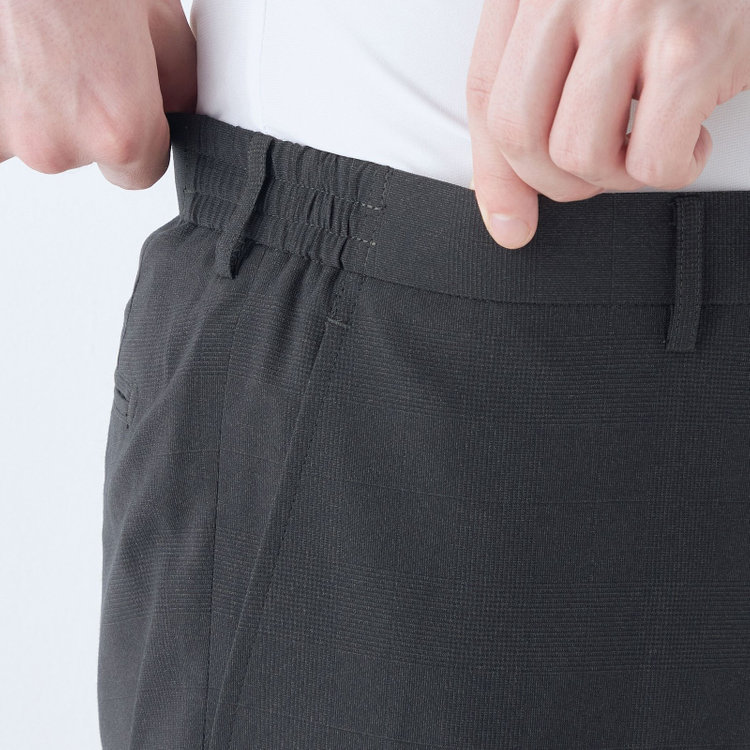 ブラックライン 【SLIM TAPERED】【春夏】0タックテーパードパンツ/グレー×チェック/ウエストシャーリング/ウォッシャブル/4S SUSTAINABILITY&ECOLOGY FABRIC/※裾上げ済仕様 グレー濃色