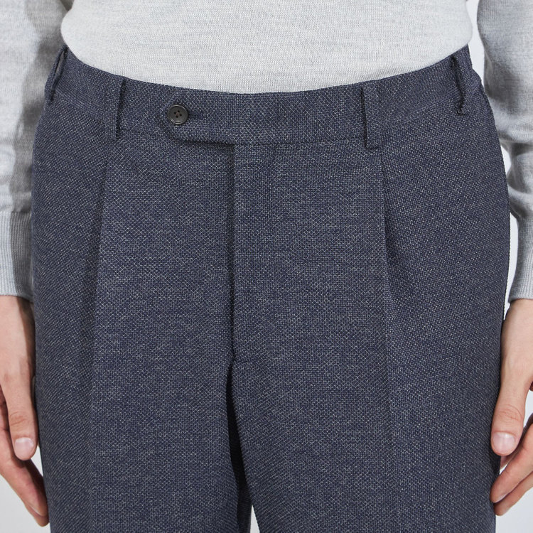 シルバーライン 【CLASSICO TAPERED】【秋冬】1タックテーパードパンツ/ネイビー/ウエストシャーリング/4S SUSTAINABILITY&ECOLOGY FABRIC/※裾上げ必要 紺濃色