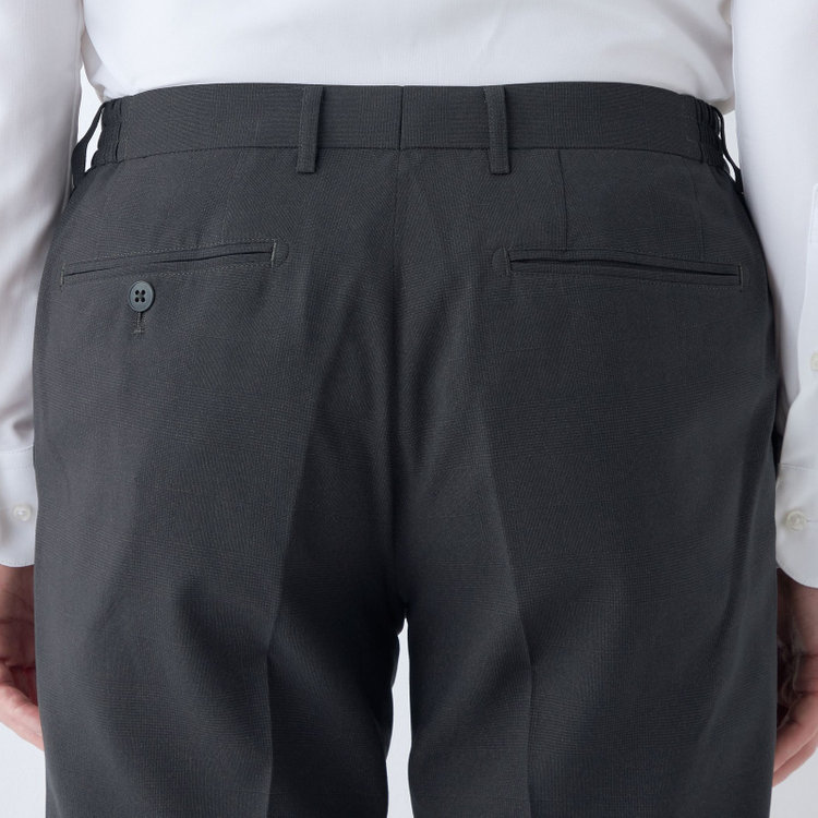 ブラックライン 【SLIM TAPERED】【春夏】0タックテーパードパンツ/グレー×チェック/ウエストシャーリング/ウォッシャブル/4S SUSTAINABILITY&ECOLOGY FABRIC/※裾上げ済仕様 グレー濃色