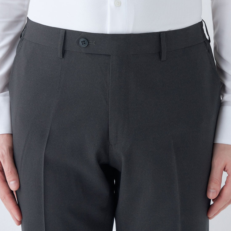 ブラックライン 【SLIM TAPERED】【春夏】0タックテーパードパンツ/グレー×チェック/ウエストシャーリング/ウォッシャブル/4S SUSTAINABILITY&ECOLOGY FABRIC/※裾上げ済仕様 グレー濃色