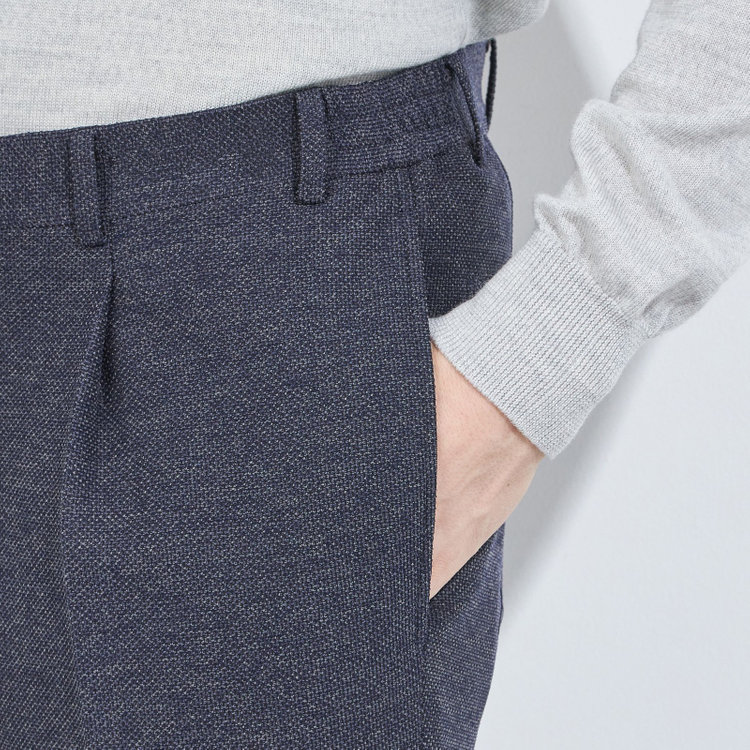シルバーライン 【CLASSICO TAPERED】【秋冬】1タックテーパードパンツ/ネイビー/ウエストシャーリング/4S SUSTAINABILITY&ECOLOGY FABRIC/※裾上げ必要 紺濃色