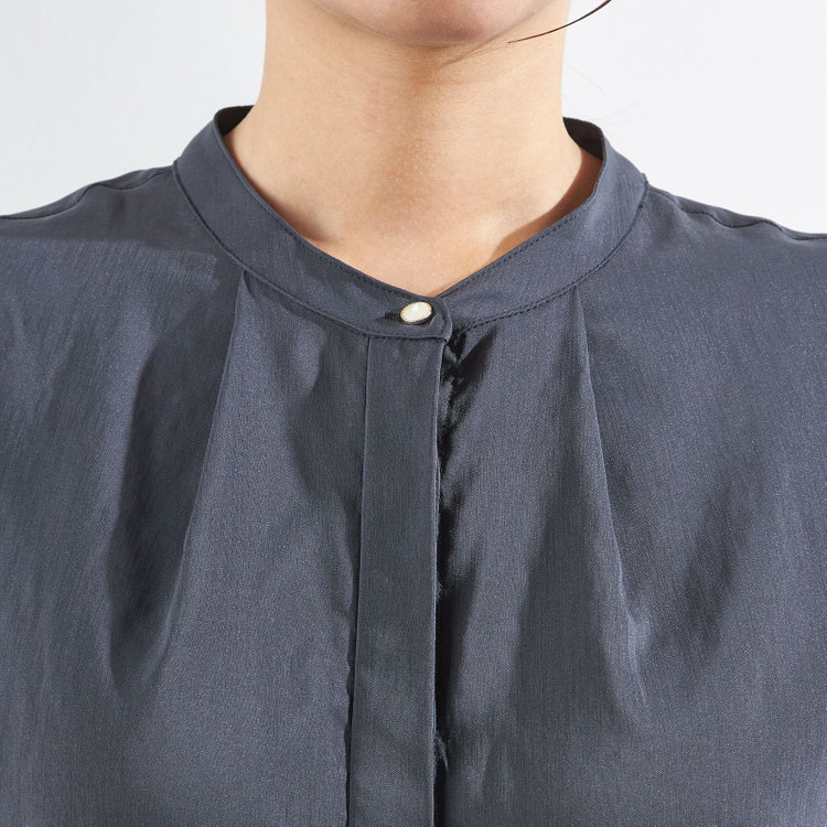 シルバーライン 【SL/長袖】バンドカラー比翼仕様/ネイビー/「ストレッチ」「通気性」「吸水・速乾」 紺濃色