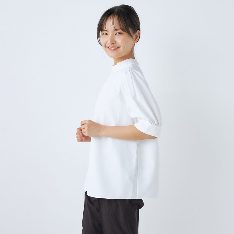 シルバーライン 【SILVER LINE/5分袖】パフスリーブスタンドカラープルオーバー/ホワイト 白