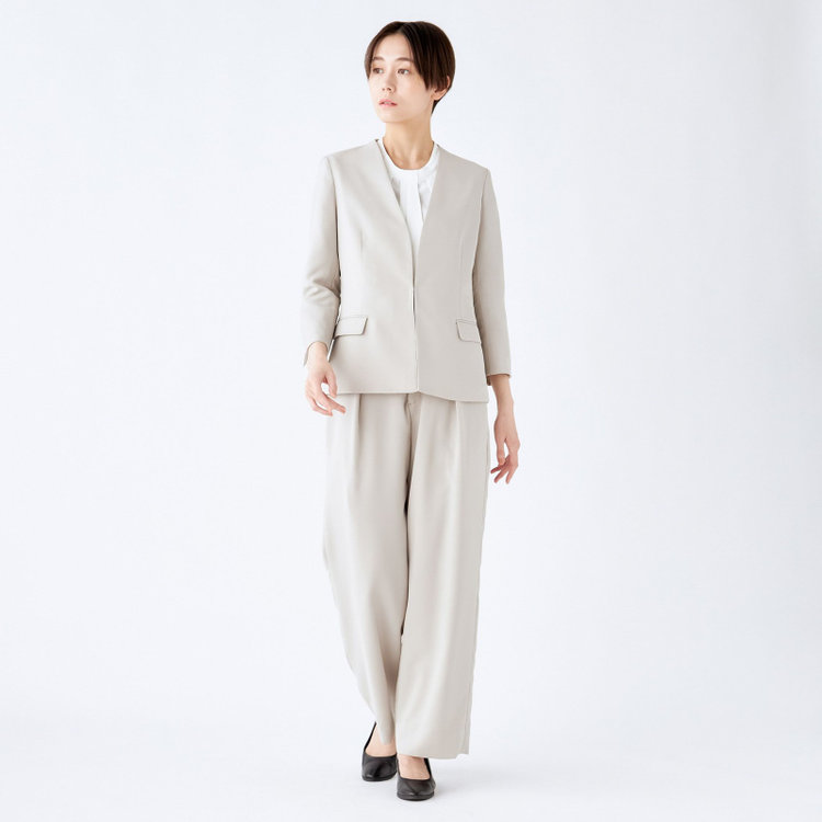 SUIT SELECT　アウトレット 【WEB限定/OUTLET/汚れ・キズ等有】【SL】【春夏】ノーカラー七分袖ジャケット/ライトグレー/ウォッシャブル グレー淡色