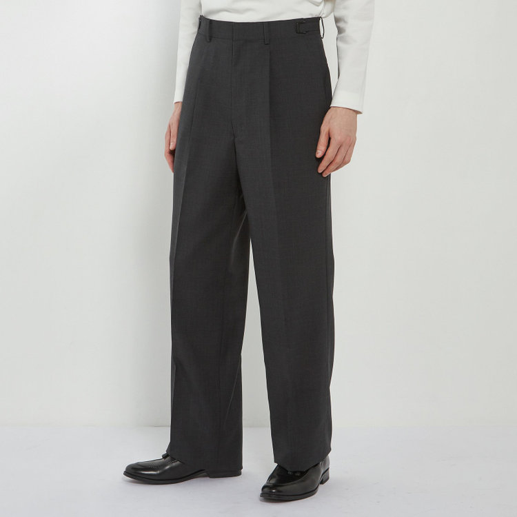 ソノタ 【BLACK LINE】【春夏】1タックワイドシルエットパンツ/グレー×サイロフィル/NEW ZEALAND WOOL MIX Super100’s/※裾上げ必要 グレー濃色