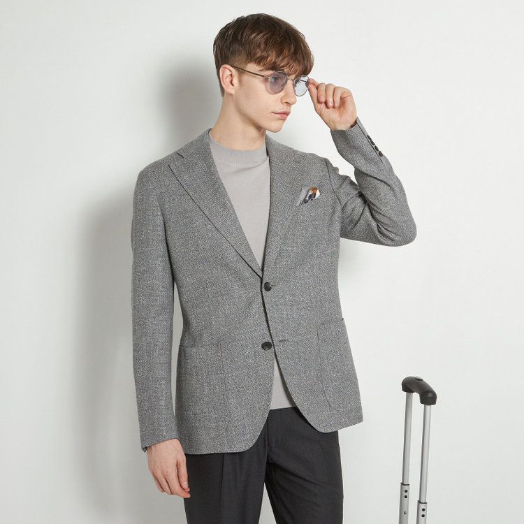 シルバーライン 【CLASSICO TAPERED】【春夏】ウールリネン2釦シングルジャケット/グレー/パッチポケット/MARZOTTO グレー淡色