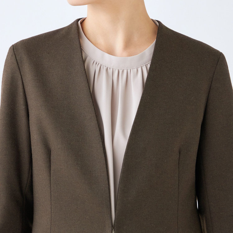 シルバーライン 【発送在庫あり】【SL】【秋冬】ホック留めノーカラージャケット/ブラウン/RE:NEWOOL 緑濃色