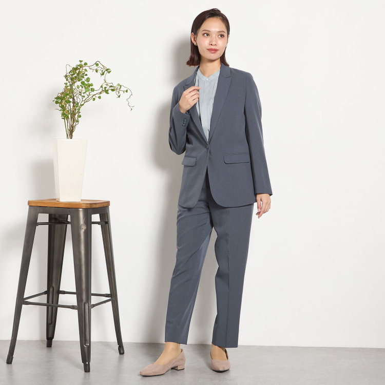 シルバーライン 【SILVER LINE】【年間】1釦シングルパンツスーツ/ネイビー/ウォッシャブル/ウエストシャーリング/4S SUSTAINABILITY&ECOLOGY FABRIC/※パンツ裾上げ済仕様 紺中間