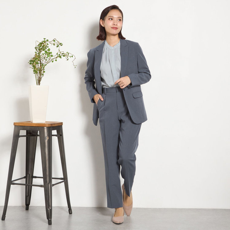 シルバーライン 【SILVER LINE】【年間】1釦シングルパンツスーツ/ネイビー/ウォッシャブル/ウエストシャーリング/4S SUSTAINABILITY&ECOLOGY FABRIC/※パンツ裾上げ済仕様 紺中間