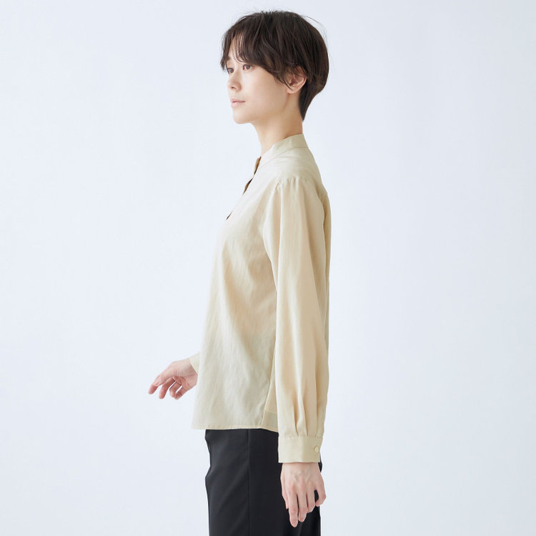 シルバーライン 【SL/長袖】バンドカラーブラウス/比翼仕様/ベージュ 茶淡色