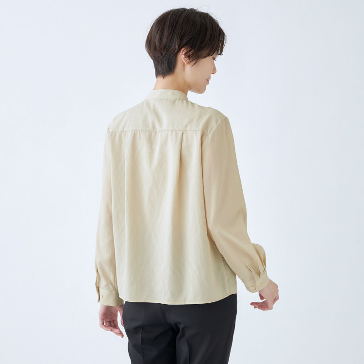 シルバーライン 【SL/長袖】バンドカラーブラウス/比翼仕様/ベージュ 茶淡色