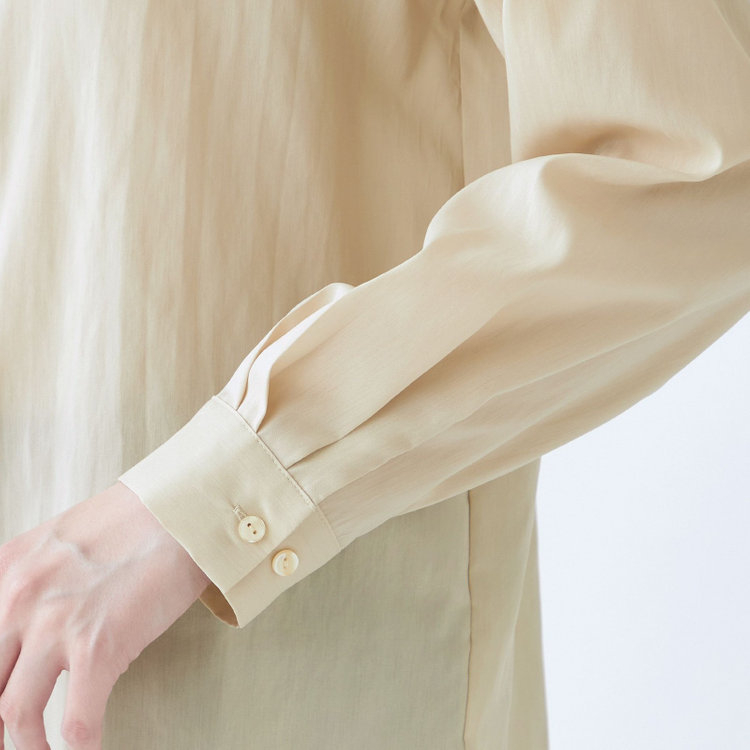 シルバーライン 【SL/長袖】バンドカラーブラウス/比翼仕様/ベージュ 茶淡色