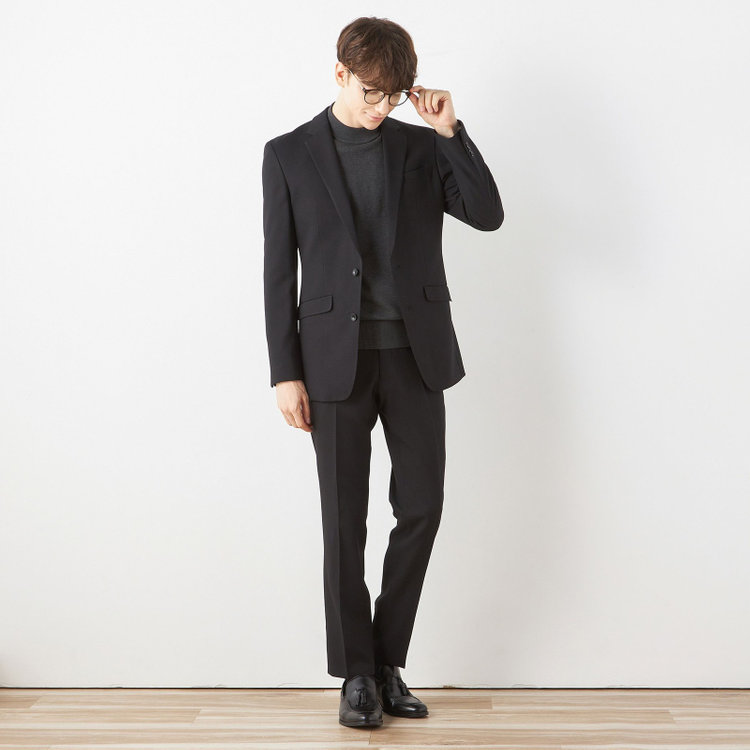 ブラックライン 【SLIM TAPERED_2】【年間】2釦シングルテーパードパンツスーツ 0タック/ブラック/ウエストシャーリング/4S/※パンツ裾上げ済仕様 黒