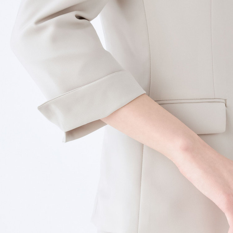 SUIT SELECT　アウトレット 【WEB限定/OUTLET/汚れ・キズ等有】【SL】【春夏】ノーカラー七分袖ジャケット/ライトグレー/ウォッシャブル グレー淡色