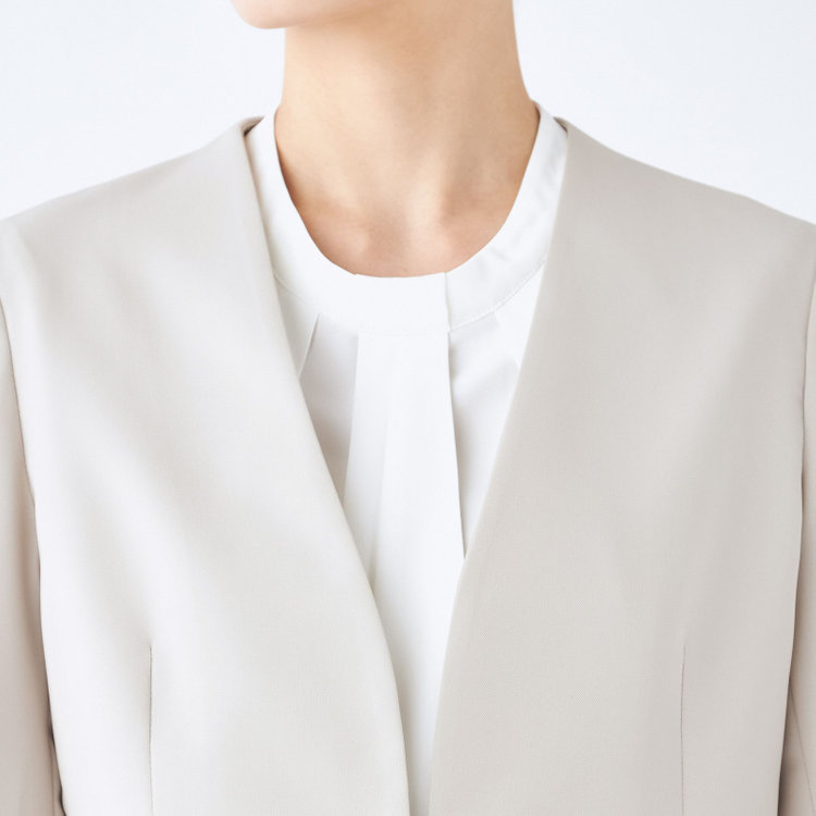 SUIT SELECT　アウトレット 【WEB限定/OUTLET/汚れ・キズ等有】【SL】【春夏】ノーカラー七分袖ジャケット/ライトグレー/ウォッシャブル グレー淡色