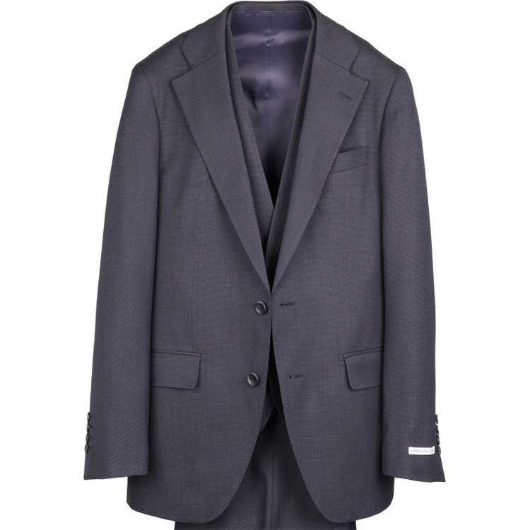 スーツセレクト 【発送在庫あり】【CLASSICO TAPERED】【年間】2釦シングルスリーピーススーツ 1タック/ネイビー×ピンドット ネイビー系(紺)