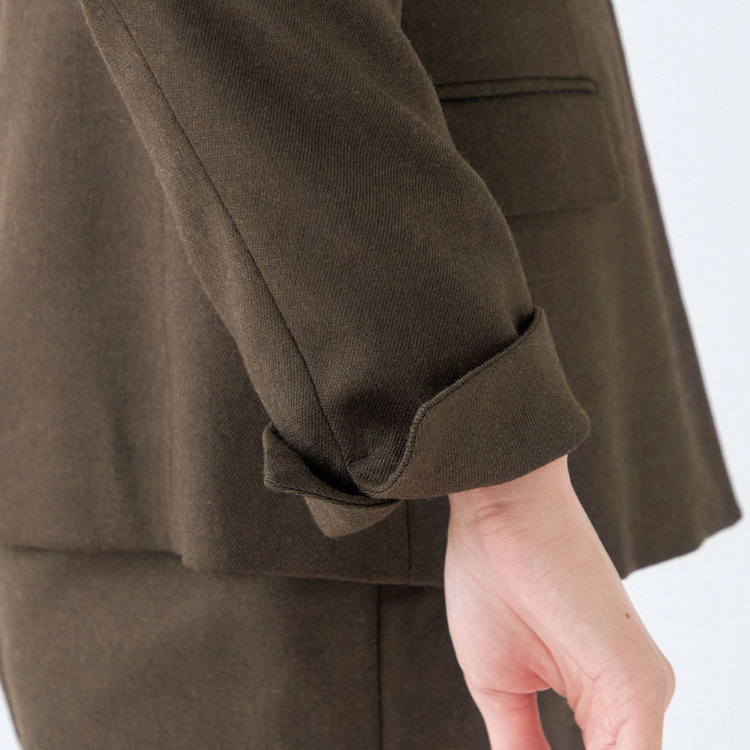 シルバーライン 【発送在庫あり】【SL】【秋冬】ホック留めノーカラージャケット/ブラウン/RE:NEWOOL 緑濃色